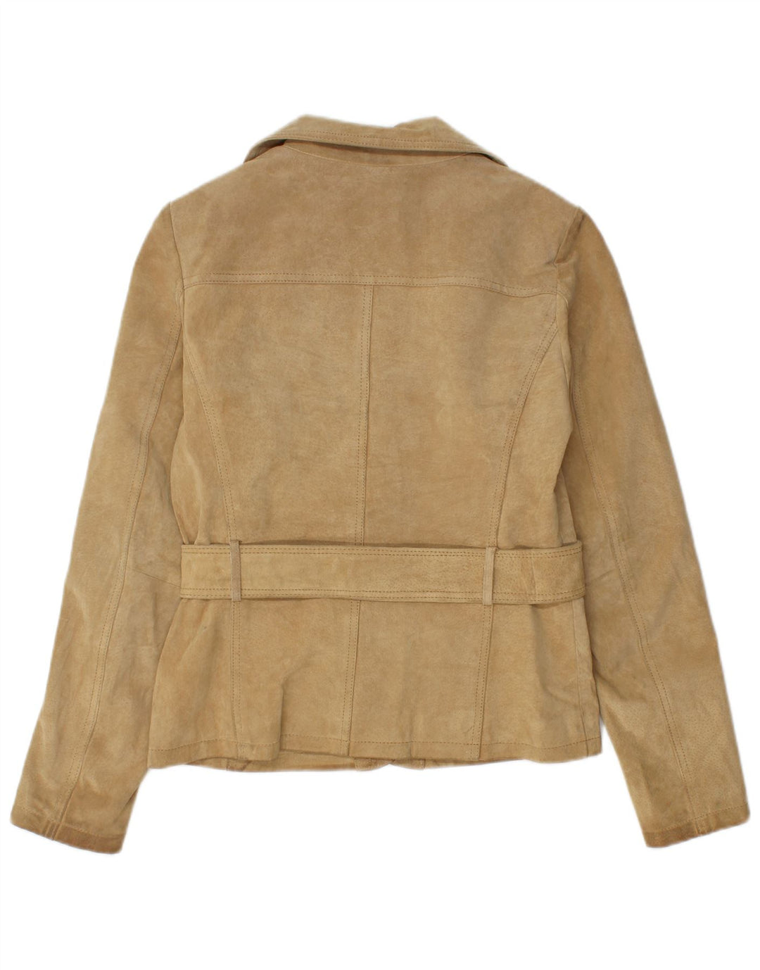 Giacca blazer vintage in pelle scamosciata a 2 bottoni da donna UK 10 piccola in pelle beige
