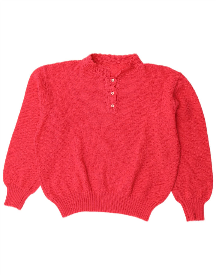 Maglione maglione vintage da donna con collo a bottoni UK 16 grande rosso