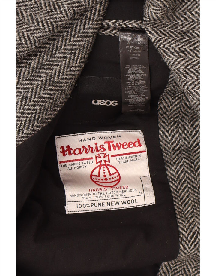 Giacca blazer slim fit da uomo Asos Harris Tweed UK 42 XL grigio a spina di pesce