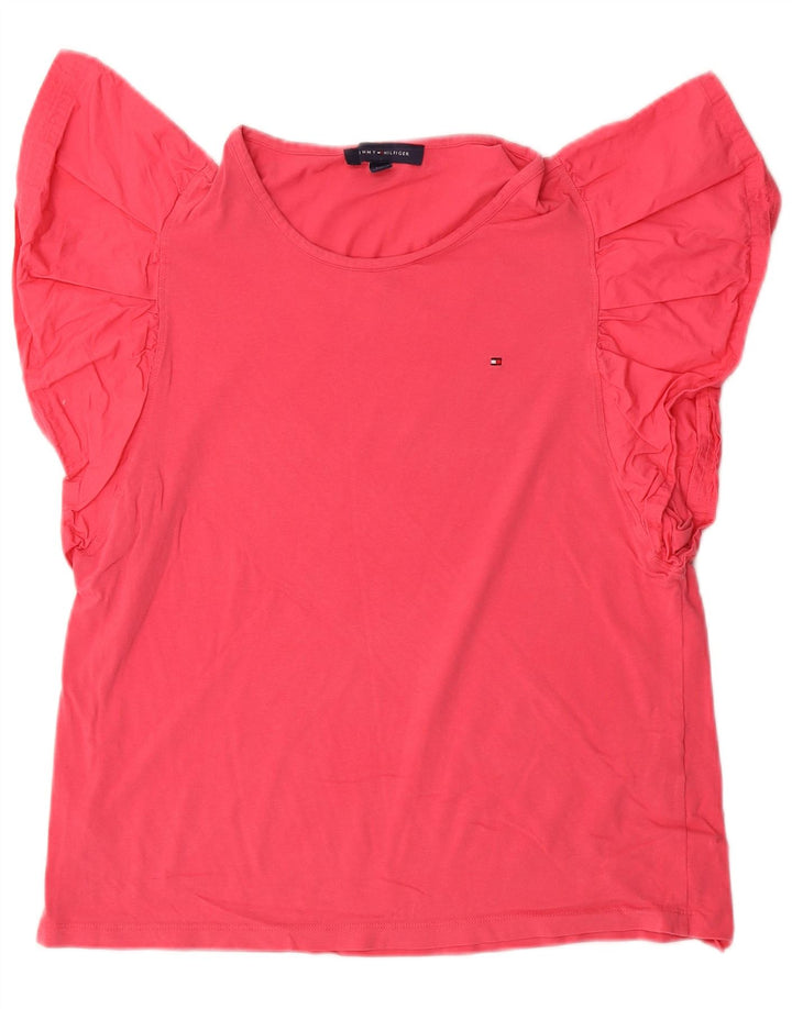 TOMMY HILFIGER Camicetta a pipistrello da donna Top UK 14 Grande cotone rosa