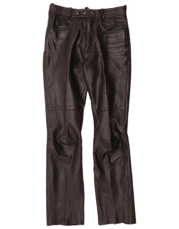 Pantaloni vintage in pelle bootcut da donna W28 L30 in pelle nera