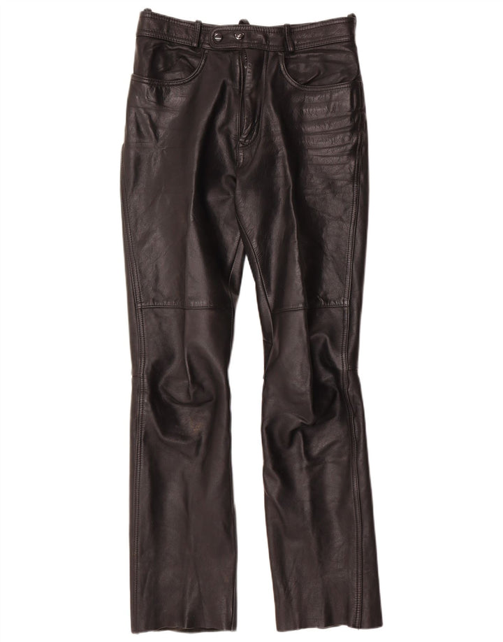 Pantaloni vintage in pelle bootcut da donna W28 L30 in pelle nera