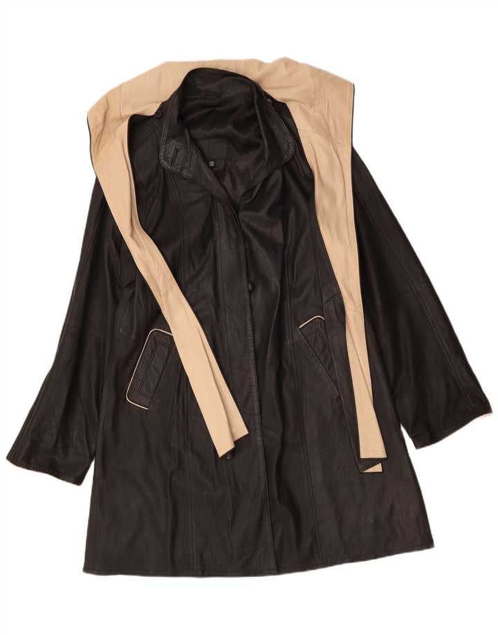 Cappotto oversize in pelle vintage da donna UK 6 XS nero