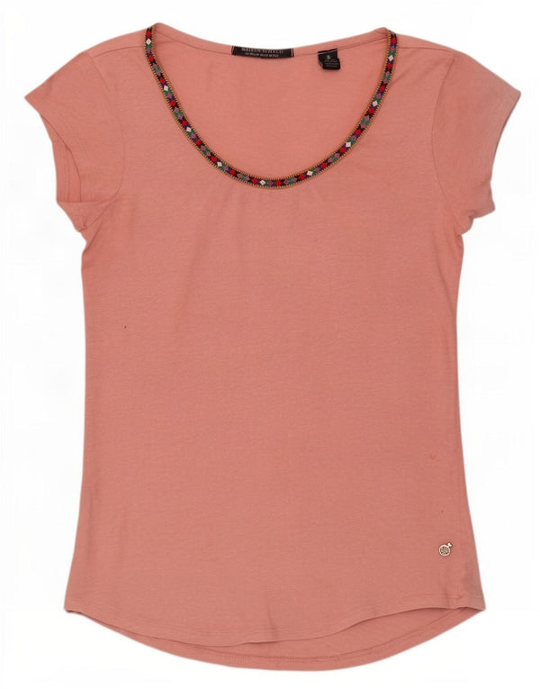 Maison Scotch Womens T-Shirt Top UK 12 Medium Pink Geometric Cotton