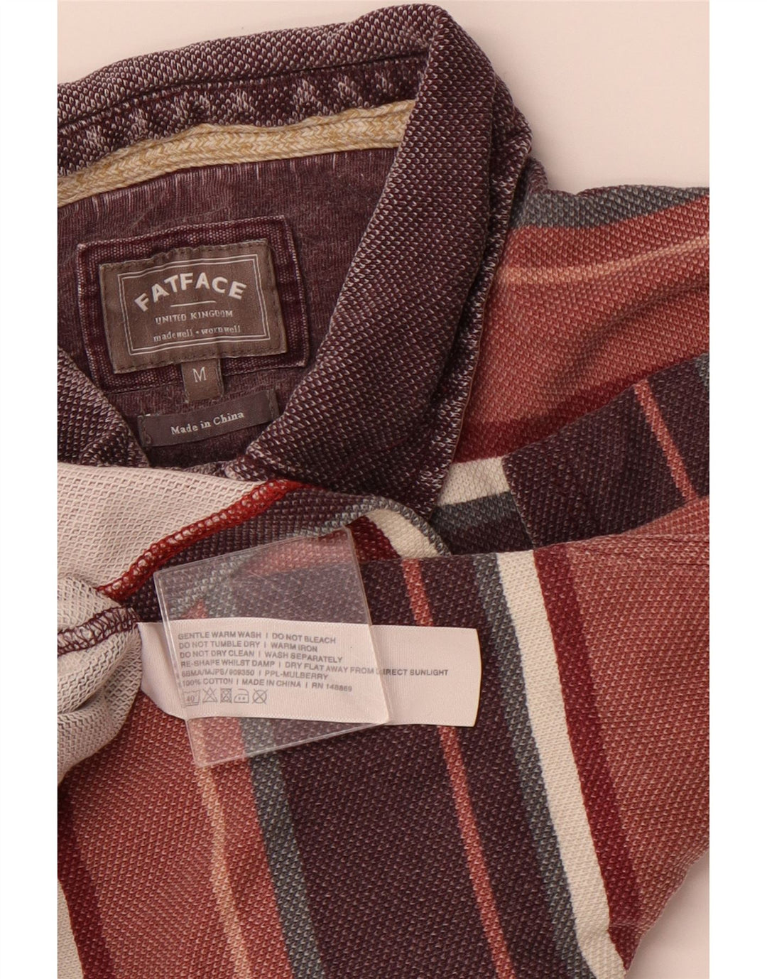 Polo da uomo FAT FACE in cotone a righe bordeaux medio