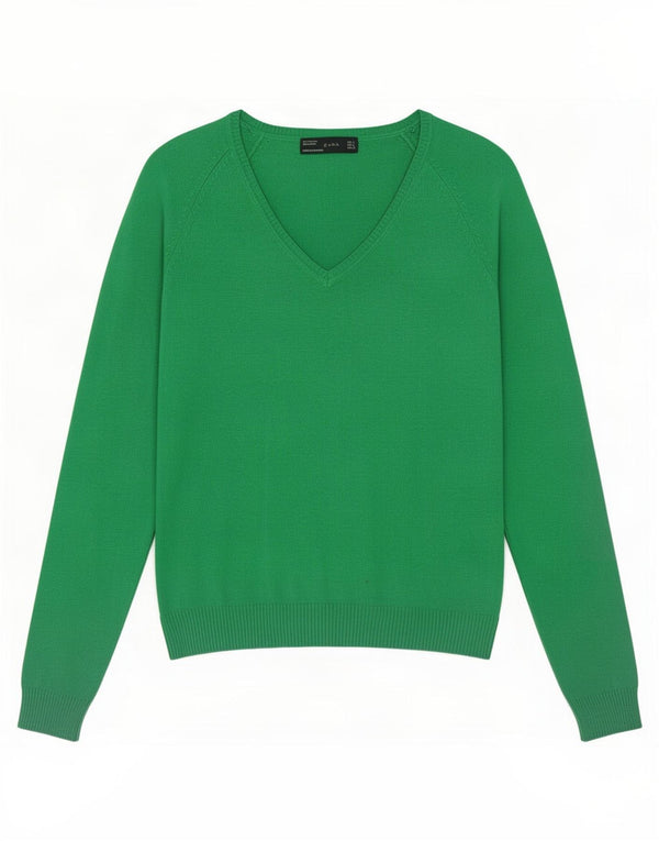 Maglione Zara da donna con scollo a V UK 14 grande cotone verde