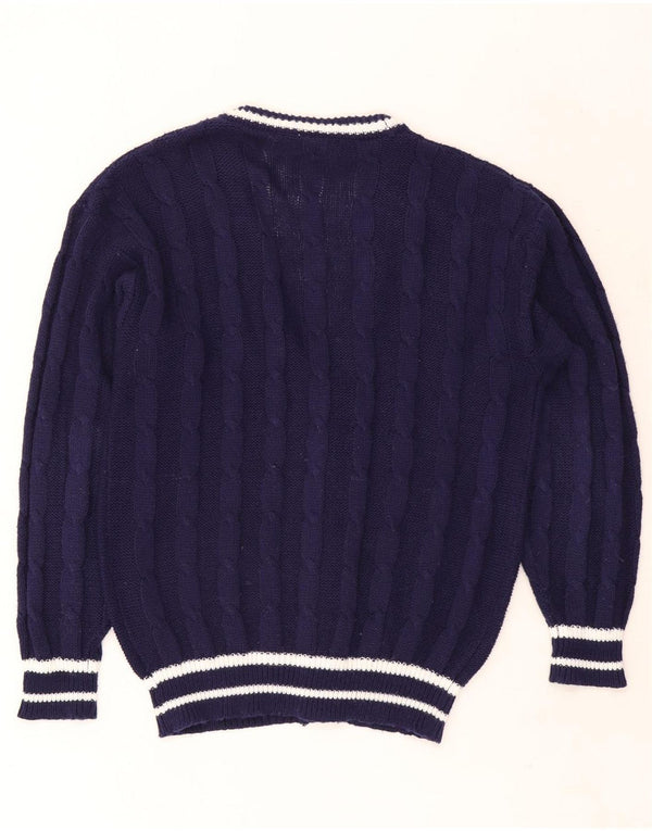 Maglione cardigan da uomo vintage IT 48/50 Poliestere a righe blu navy medio
