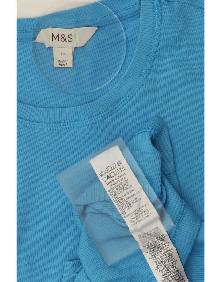 Marks & Spencer Top da donna manica lunga UK 10 piccolo cotone blu