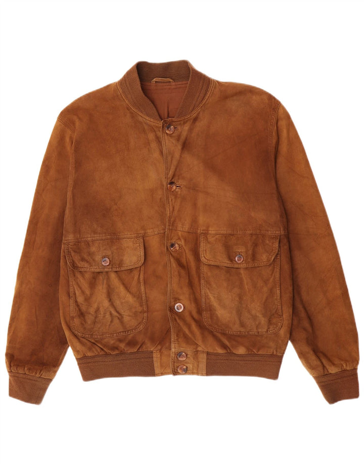 Giubbotto bomber vintage in pelle scamosciata da uomo IT 52 XL in pelle marrone