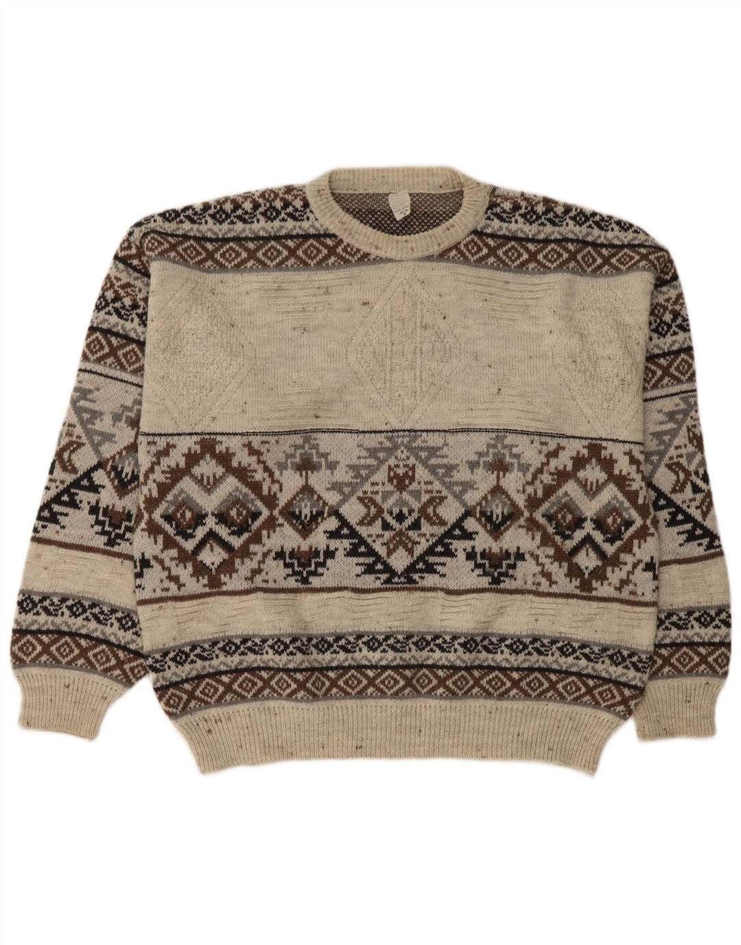 Maglione girocollo da uomo vintage IT 48/50 Medio Bianco Fair Isle