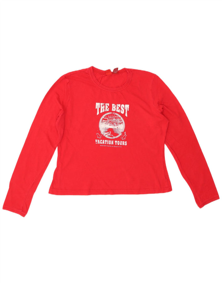 MOSSIMO Top grafico da donna corto manica lunga UK 16 grande cotone rosso