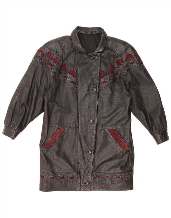 Cappotto oversize da donna in pelle VINTAGE IT 40 piccolo in pelle nera