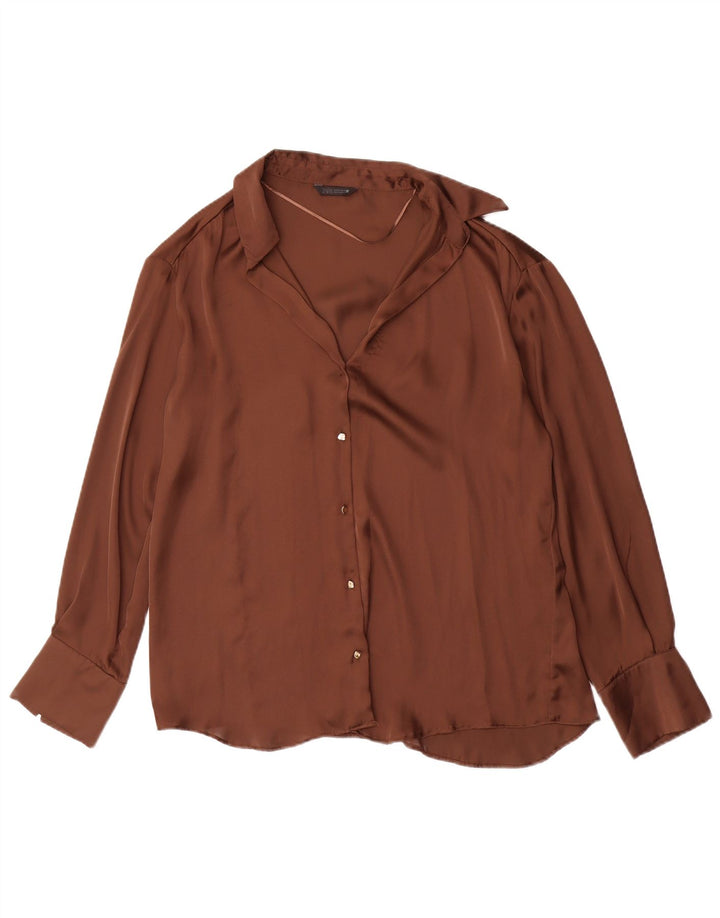 ZARA Camicetta Camicia Oversize da Donna UK 10 Piccola Marrone Poliestere
