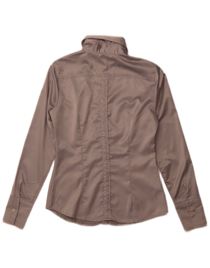 BENETTON Camicia da donna Camicetta UK 10 Small Grigio Poliestere