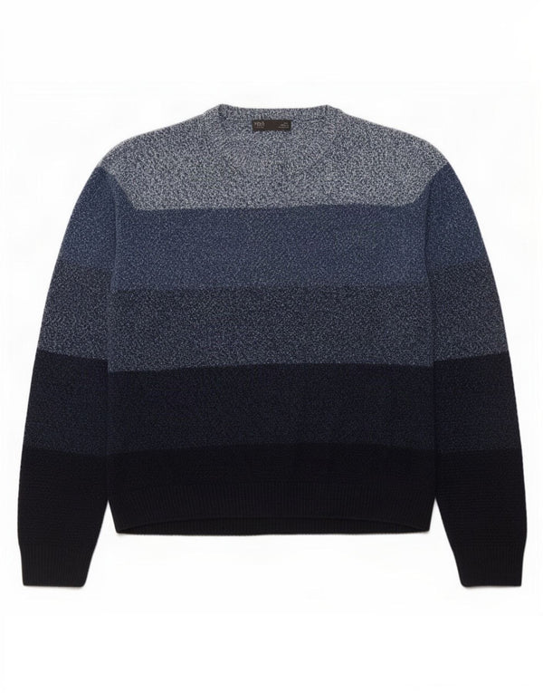 Marks & Spencer Mens Crew Neck Jumper Sweater XL Blue Colourblock Acrylic
