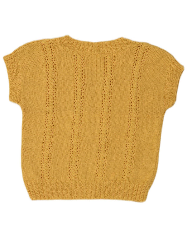 Maglione vintage da donna a maniche corte con scollo a barca UK 14 Giallo medio