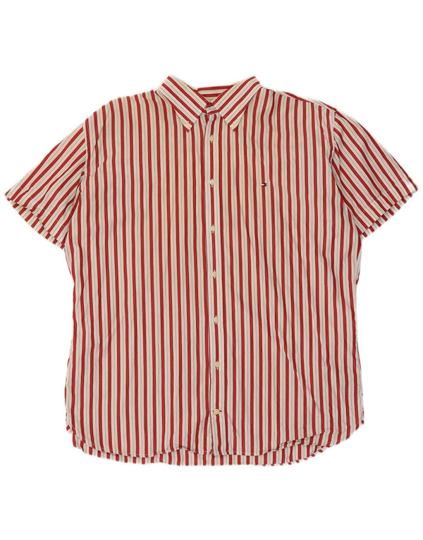 Camicia a maniche corte da uomo Tommy Hilfiger XL in cotone a righe rosse