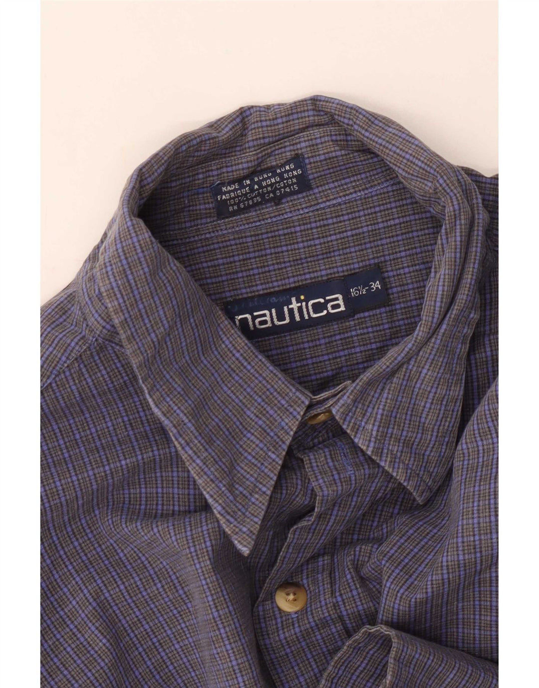 Camicia da uomo Nautica taglia 16 1/2 grande cotone a quadri blu