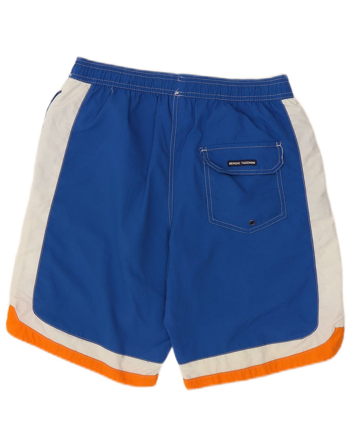 Pantaloncini da bagno da uomo Sergio Tacchini blu medio color block in poliammide