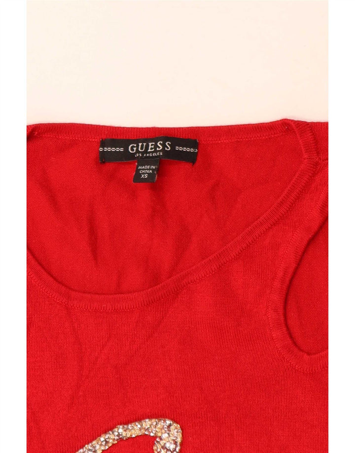 Guess Top grafico da donna a maniche lunghe UK 6 XS Rosso