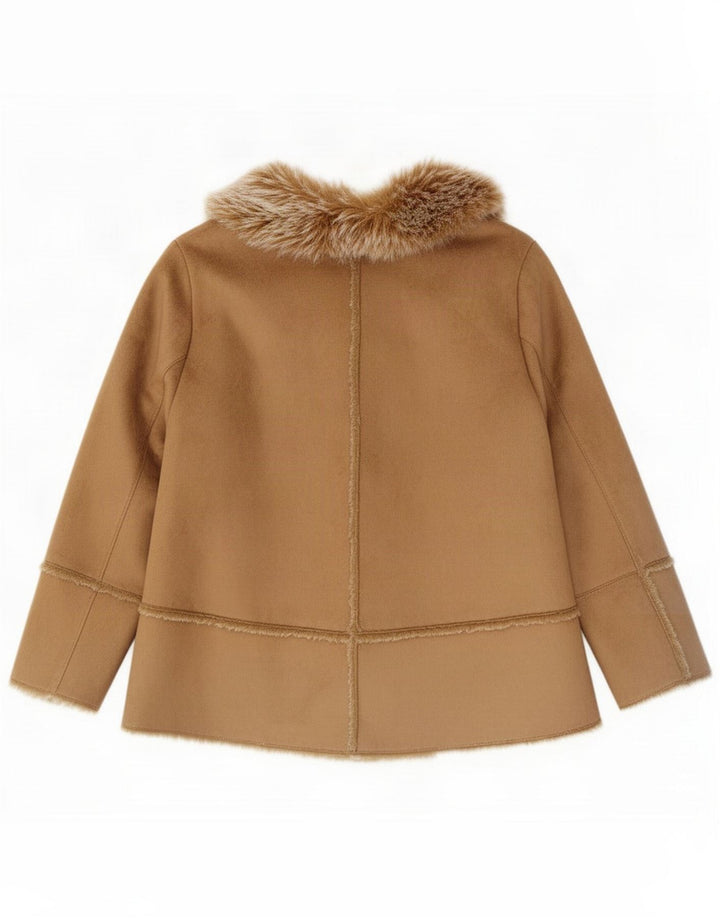 Essence Giacca Sherpa aperta da donna UK 22 3XL Poliestere marrone