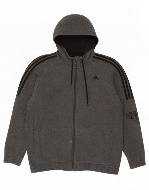 Adidas Mens Zip Hoodie Sweater XL Grey Cotton