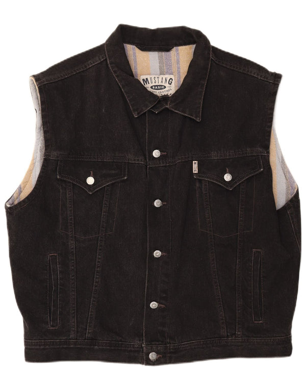 MUSTANG Mens Denim Gilet UK 44 2XL Black Cotton