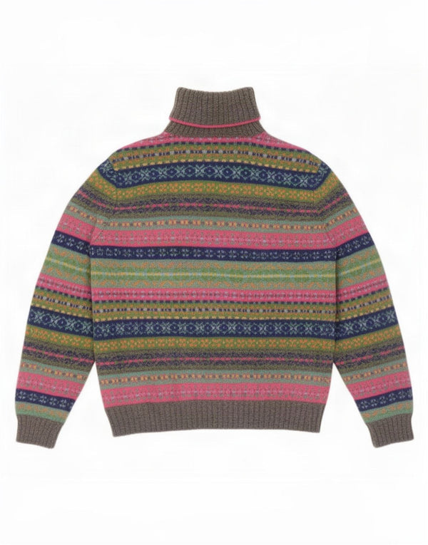 Maglione maglione da donna a collo alto Benetton UK 18 XL Fair Isle multicolore