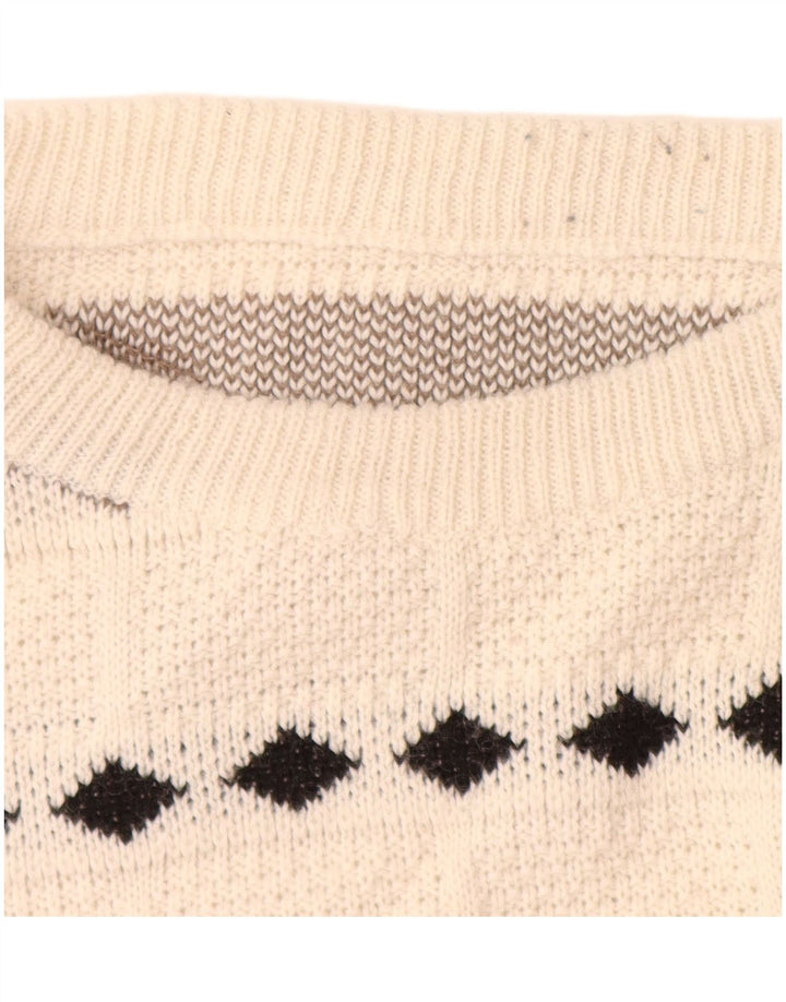 Maglione maglione girocollo vintage da uomo XL bianco a rombi/diamante