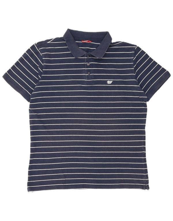 Polo Carrera da uomo a maniche corte, grande, a righe blu navy