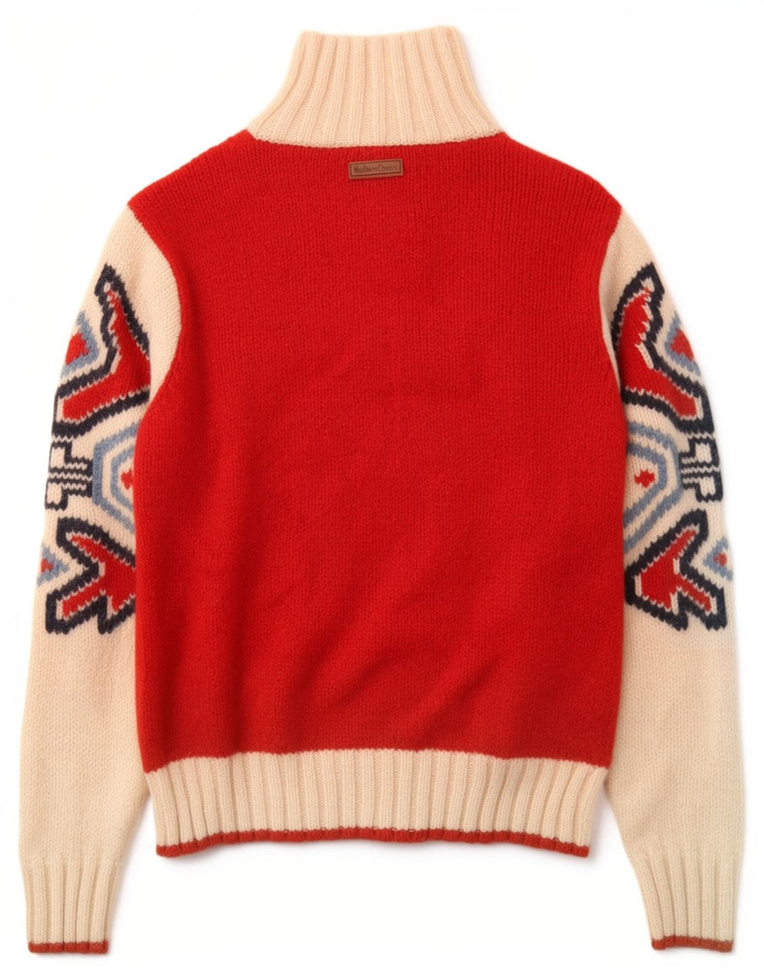 Marlboro Classics Maglione da uomo con zip e collo piccolo in lana Fair Isle rossa
