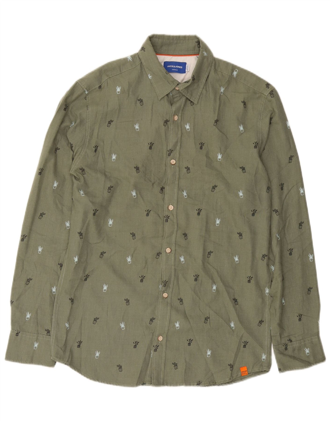 JACK & JONES Camicia Uomo Cotone Maculato Verde Medio