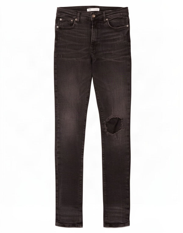 Jeans skinny effetto invecchiato da uomo Zara EU 42 Large W32 L34 cotone nero