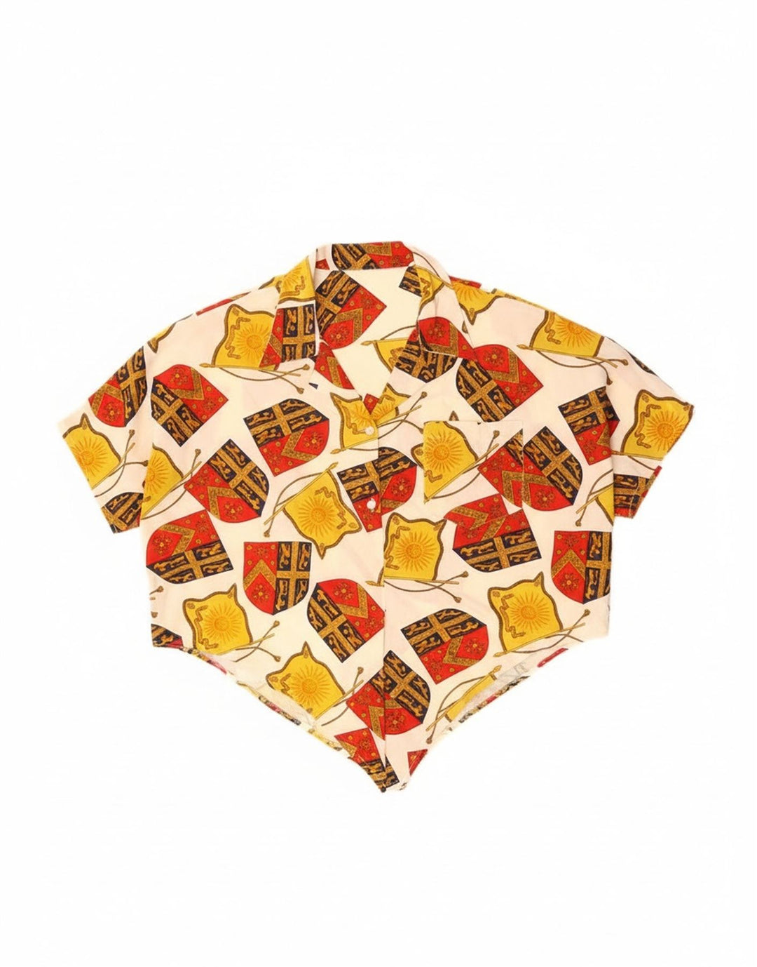 Camicetta vintage da donna con motivo astratto corto UK 14 grande bianco sporco