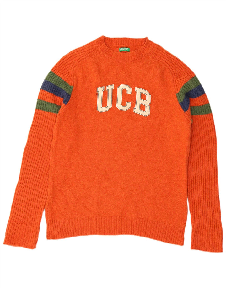 Maglione maglione girocollo da donna Benetton UK 12 a righe arancioni medie