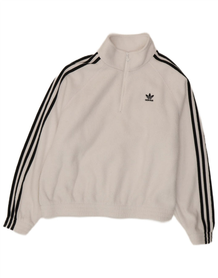 Maglione in pile Adidas da donna oversize con zip e collo UK 10 piccolo poliestere bianco