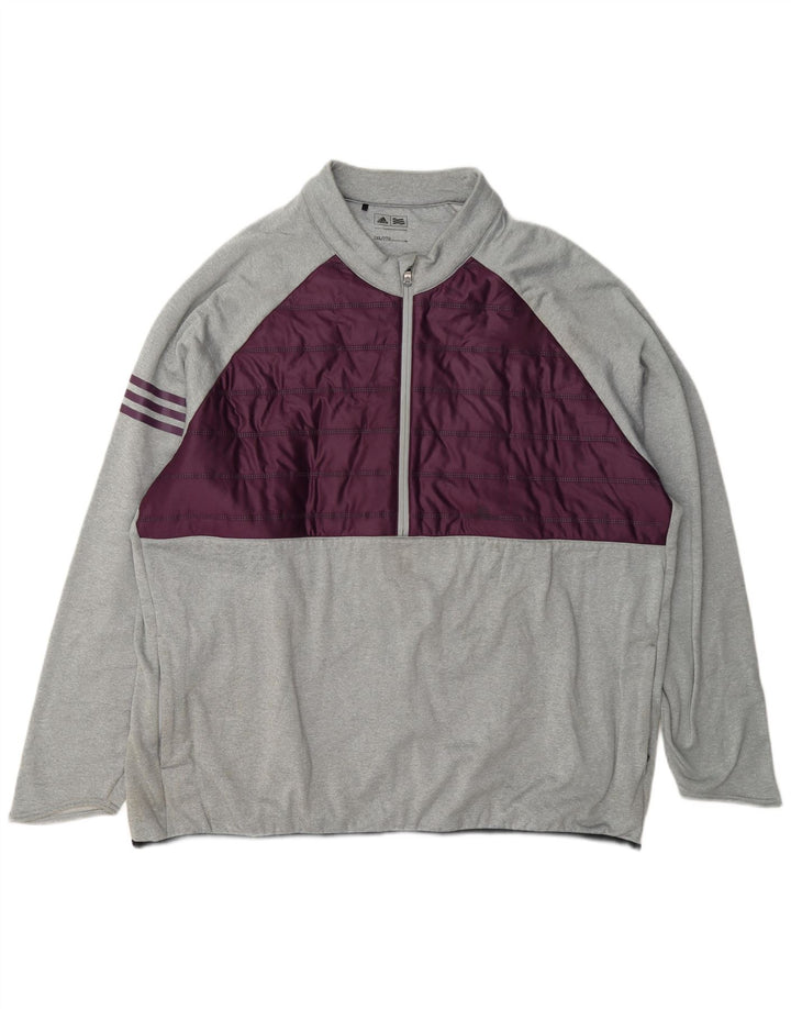 Adidas Uomo Zip Collo Pullover Tuta Top 2XL Grigio Colourblock Poliestere