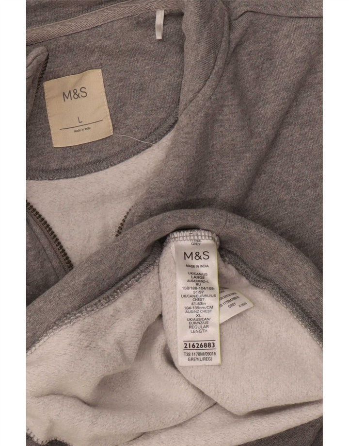 Felpa da uomo Marks & Spencer con zip e collo, grande, in cotone grigio