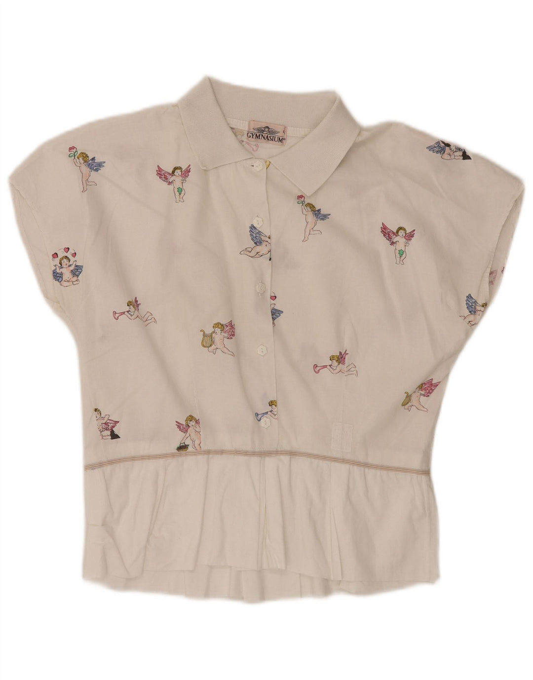 GYMNASIUM Camicetta grafica da donna Top UK 14 Grande cotone bianco sporco