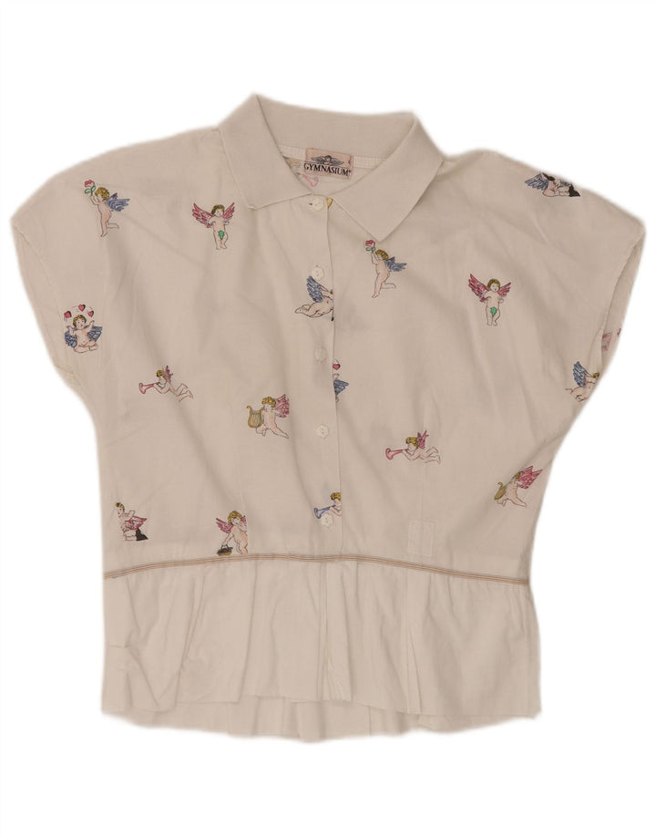 GYMNASIUM Camicetta grafica da donna Top UK 14 Grande cotone bianco sporco