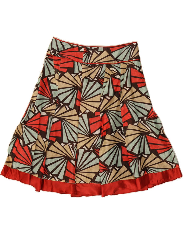 MONSOON Womens Pleated A-Line Skirt UK 12 Medium W32 Brown Geometric Linen