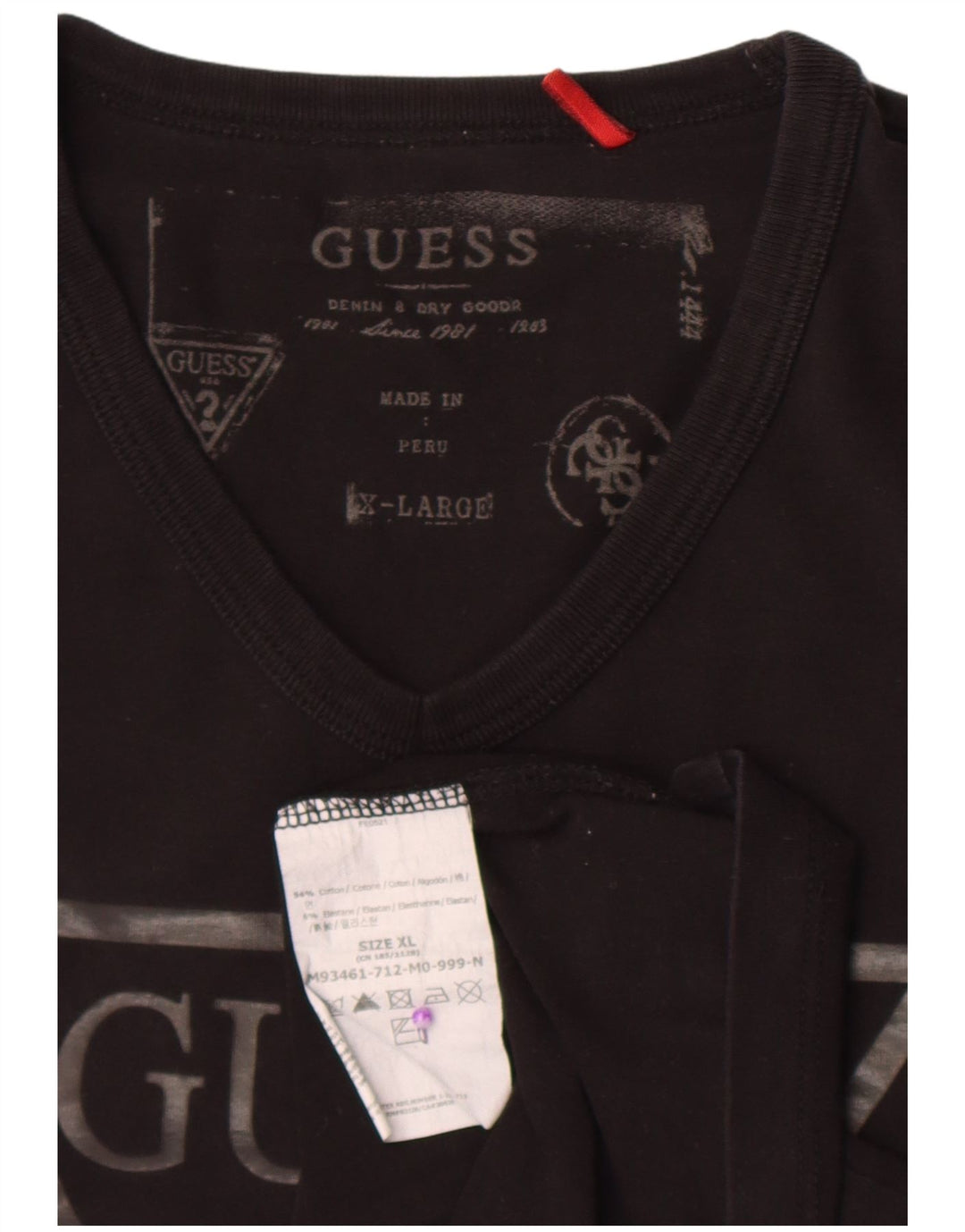 Guess Top grafico da uomo a maniche lunghe XL in cotone nero