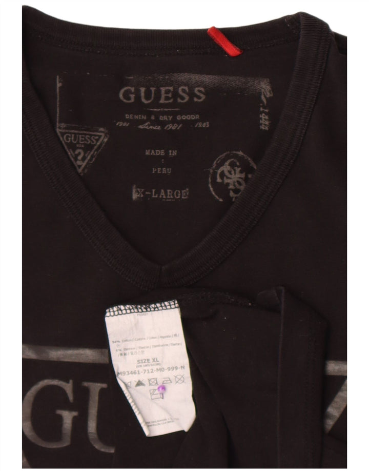 Guess Top grafico da uomo a maniche lunghe XL in cotone nero