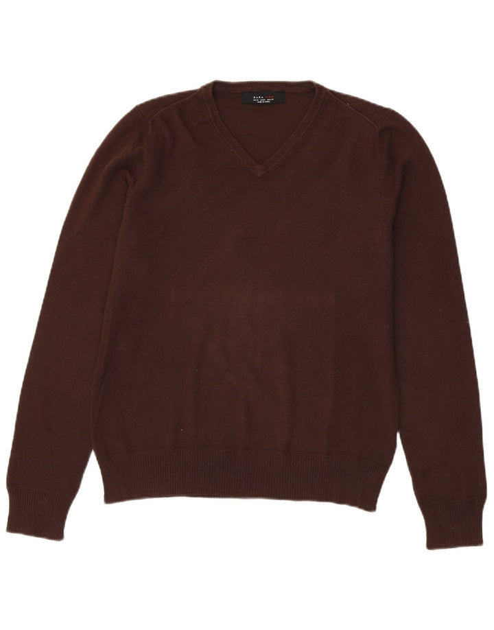 Maglione Zara da uomo con scollo a V in cotone marrone medio