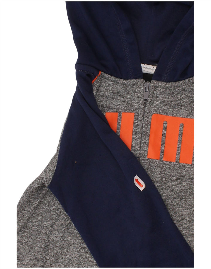 Felpa con cappuccio e zip grafica PUMA per ragazzi 5-6 anni in poliestere color block grigio