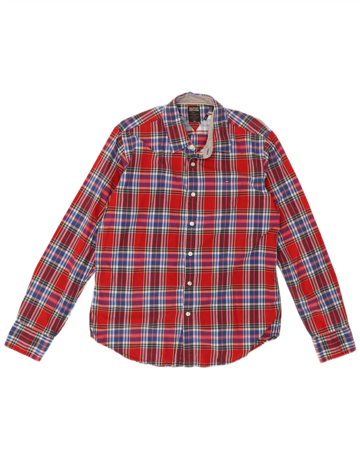 Camicia da uomo Tommy Hilfiger grande cotone a quadri rossi