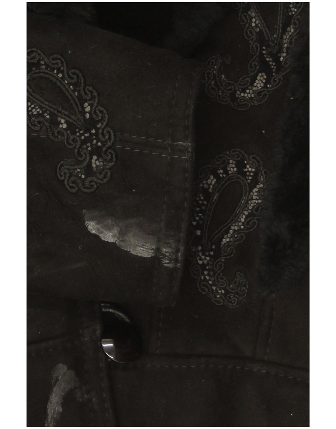 Giacca vintage in shearling da donna UK 18 XL Nero Paisley