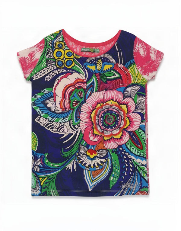 Desigual T-shirt grafica per ragazze Top 11-12 anni floreale multicolore