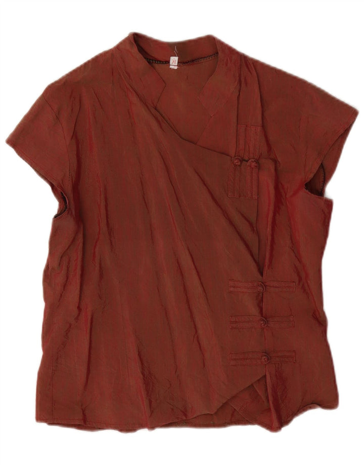 Camicetta a maniche corte corta da donna vintage UK 12 Marrone medio