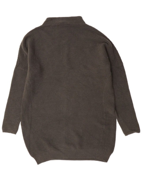 Abito maglione a maniche lunghe da donna in velluto menta UK 16 grande gessato kaki